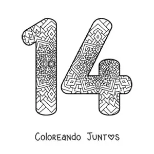 Imagen para colorear de mandala del número 14
