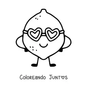 Imagen para colorear de un limón animado sonriendo con lentes de sol