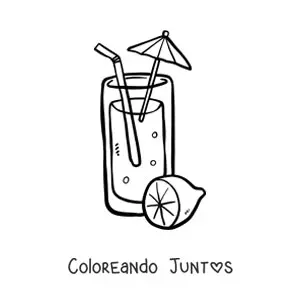 Imagen para colorear de un vaso con limonada y con una sombrilla