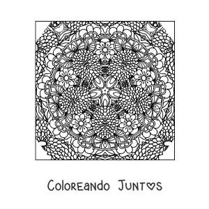 Imagen para colorear de mandala cuadrada con flores