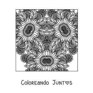 Imagen para colorear de mandala cuadrada floral