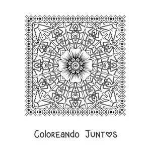 Imagen para colorear de mandala cuadrada floral