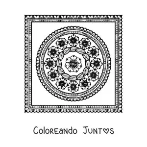 Imagen para colorear de mandala cuadrada floral