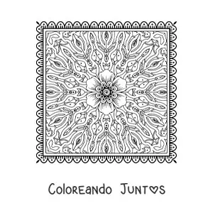 Imagen para colorear de mandala cuadrada floral
