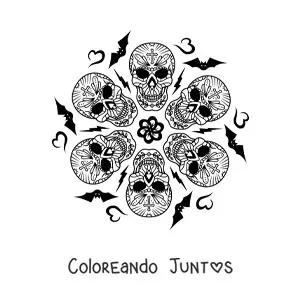Imagen para colorear de mandala de calaveras de Halloween
