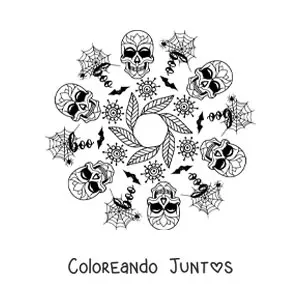 Imagen para colorear de mandala de calaveras de Halloween