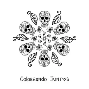 Imagen para colorear de mandala de calaveras catrinas