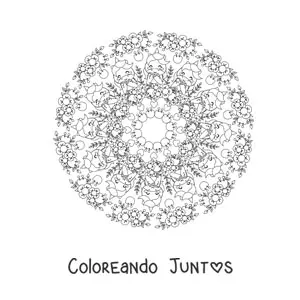 Imagen para colorear de mandala kawaii de unicornios con flores