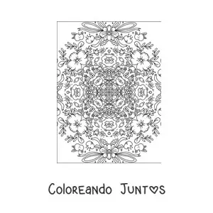 Imagen para colorear de mandala kawaii de flores y animales