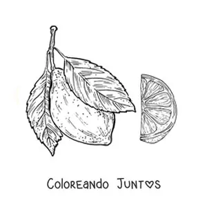 Imagen para colorear de un limón entero y un trozo de limón realista