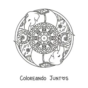Imagen para colorear de mandala de elefantes
