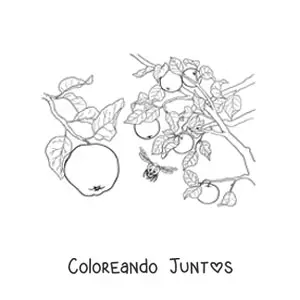 Imagen para colorear de un árbol manzano con manzanas y abejas volando