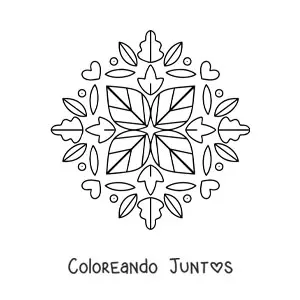 Imagen para colorear de mandala con hojas de otoño