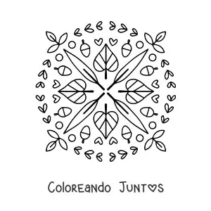 Imagen para colorear de mandala con hojas de otoño