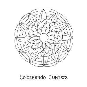 Imagen para colorear de mandala de flores y hojas