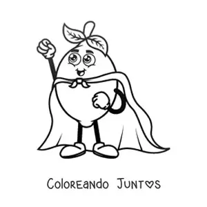 Imagen para colorear de un limón animado vestido de superhéroe
