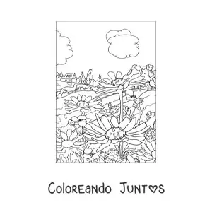 Imagen para colorear de paisaje de una casa en el campo