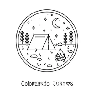 Imagen para colorear de una tienda de acampar y una hoguera en el bosque
