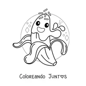 Imagen para colorear de una banana animada sonriente cubierta de chocolate