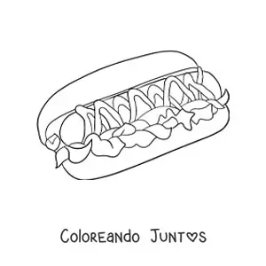 Imagen para colorear de hot dog con lechuga y salsas