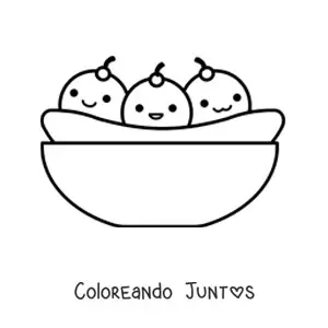 Imagen para colorear de un helado banana split animado kawaii en un plato