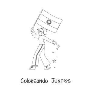 Imagen para colorear de una chica sosteniendo la bandera de Argentina