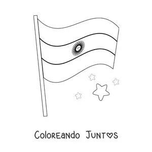 Imagen para colorear de la bandera de Argentina ondeando en un asta