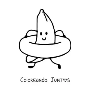 Imagen para colorear de una banana animada con un salvavidas playero