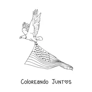 Imagen para colorear de un águila llevando la bandera de Estados Unidos