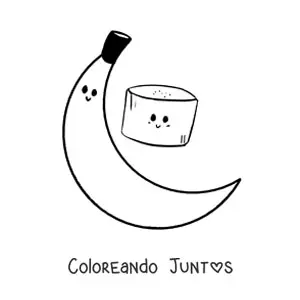 Imagen para colorear de una banana kawaii entera junto a un trozo de banana kawaii