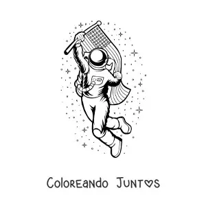 Imagen para colorear de un astronauta con la bandera de Estados Unidos