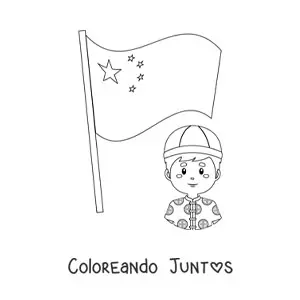 Imagen para colorear de la bandera de China con un hombre chino kawaii