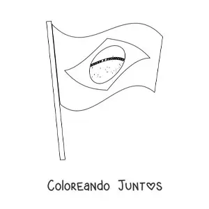 Imagen para colorear de la bandera de Brasil ondeando en un asta