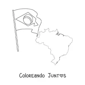 Imagen para colorear de la bandera de Brasil junto a un mapa