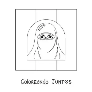 Imagen para colorear de la bandera de Afganistán con una mujer con el rostro cubierto