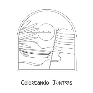 Imagen para colorear de la bandera de Costa Rica en paisaje con playa
