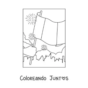 Imagen para colorear de una mano sosteniendo la bandera de Francia en la ciudad