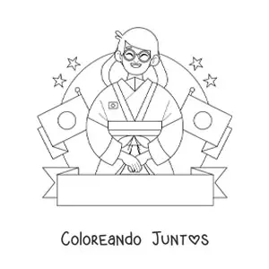 Imagen para colorear de chica con banderas de japón
