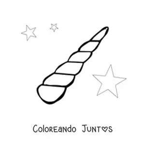 Imagen para colorear del cuerno de un unicornio con estrellas de fondo