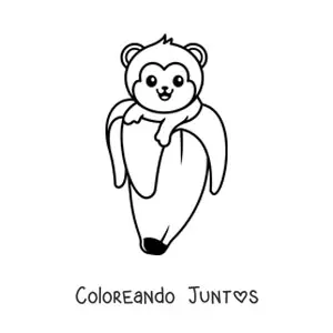 Imagen para colorear de un mono kawaii dentro de una banana