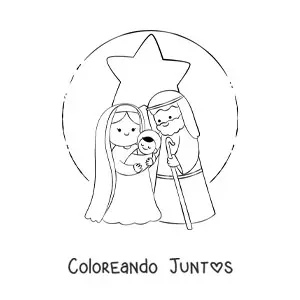 Imagen para colorear de un nacimiento de Navidad kawaii