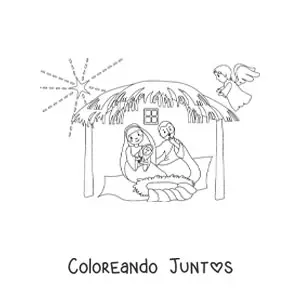Imagen para colorear de María con José y Jesús en el pesebre
