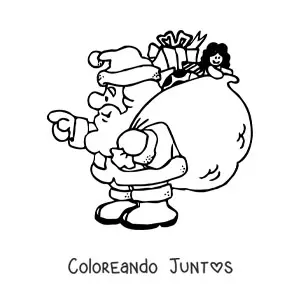 Imagen para colorear de caricatura de Santa Claus con regalos