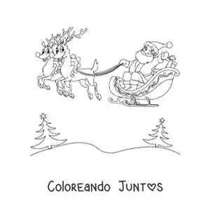 Imagen para colorear de Santa Claus volando en trineo con renos