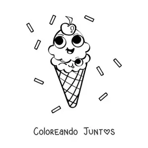 Imagen para colorear de un cono de helado animado sonriente