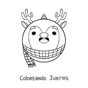 Imagen para colorear de esfera navideña kawaii con forma de reno