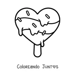 Imagen para colorear de una paleta de helado con forma de corazón derritiéndose