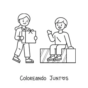 Imagen para colorear de niños con regalos de Navidad