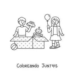 Imagen para colorear de niños abriendo regalos de Navidad