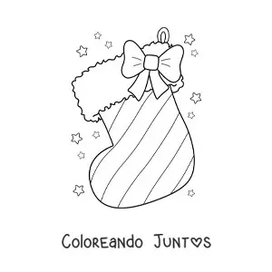 Imagen para colorear de bota navideña con lazo y rayas